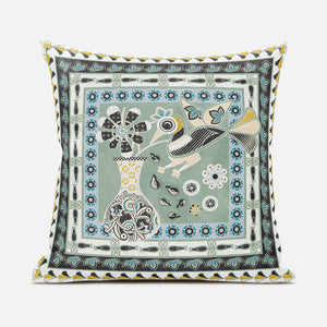 Homeroots 20" X 20" Green And Black Peacock Broadcloth Floral Zippered Pillow   481179