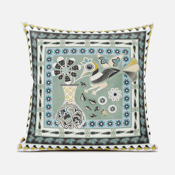 Homeroots 20" X 20" Green And Black Peacock Broadcloth Floral Zippered Pillow   481179