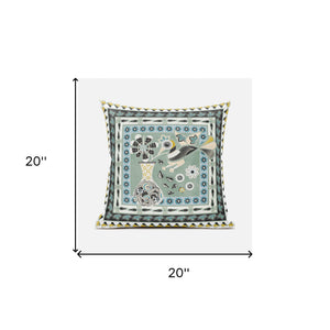 Homeroots 20" X 20" Green And Black Peacock Broadcloth Floral Zippered Pillow   481179