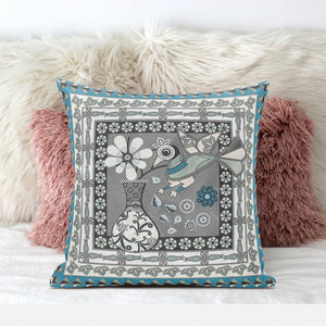 Homeroots 20" X 20" Black Gray And White Peacock Broadcloth Floral Zippered Pillow   481185