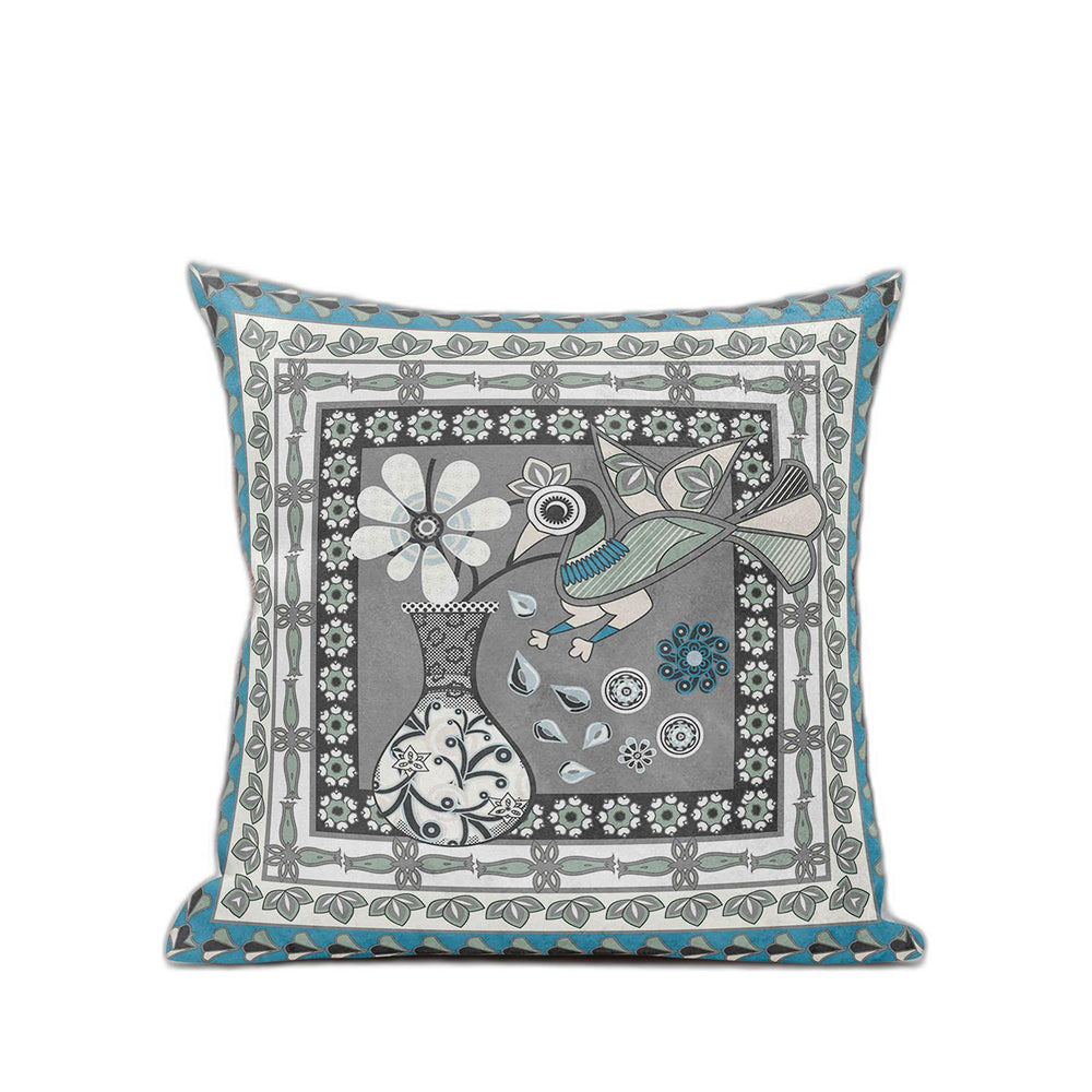 Homeroots 20" X 20" Black Gray And White Peacock Broadcloth Floral Zippered Pillow   481185