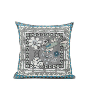 Homeroots 20" X 20" Black Gray And White Peacock Broadcloth Floral Zippered Pillow   481185