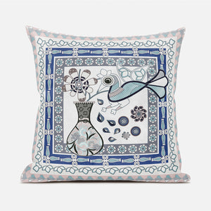 Homeroots 20" X 20" Beige And White Peacock Broadcloth Floral Zippered Pillow   481209