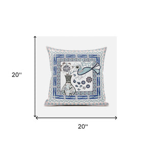 Homeroots 20" X 20" Beige And White Peacock Broadcloth Floral Zippered Pillow   481209