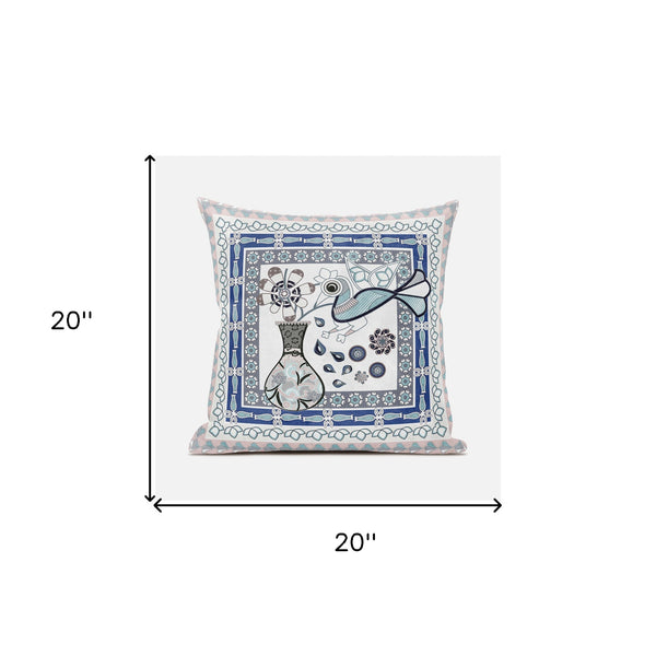 Homeroots 20" X 20" Beige And White Peacock Broadcloth Floral Zippered Pillow   481209