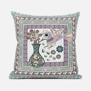 Homeroots 20" X 20" Pink And Brown Peacock Broadcloth Floral Zippered Pillow   481215