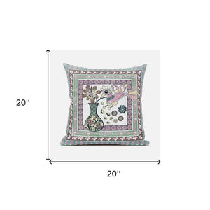 Homeroots 20" X 20" Pink And Brown Peacock Broadcloth Floral Zippered Pillow   481215