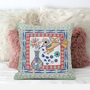 Homeroots 20" X 20" Red White And Blue Peacock Broadcloth Floral Zippered Pillow   481218