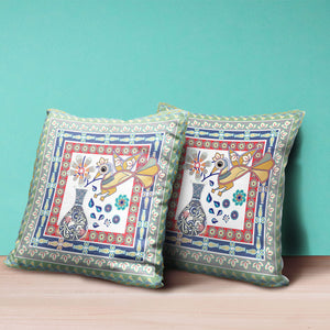 Homeroots 20" X 20" Red White And Blue Peacock Broadcloth Floral Zippered Pillow   481218