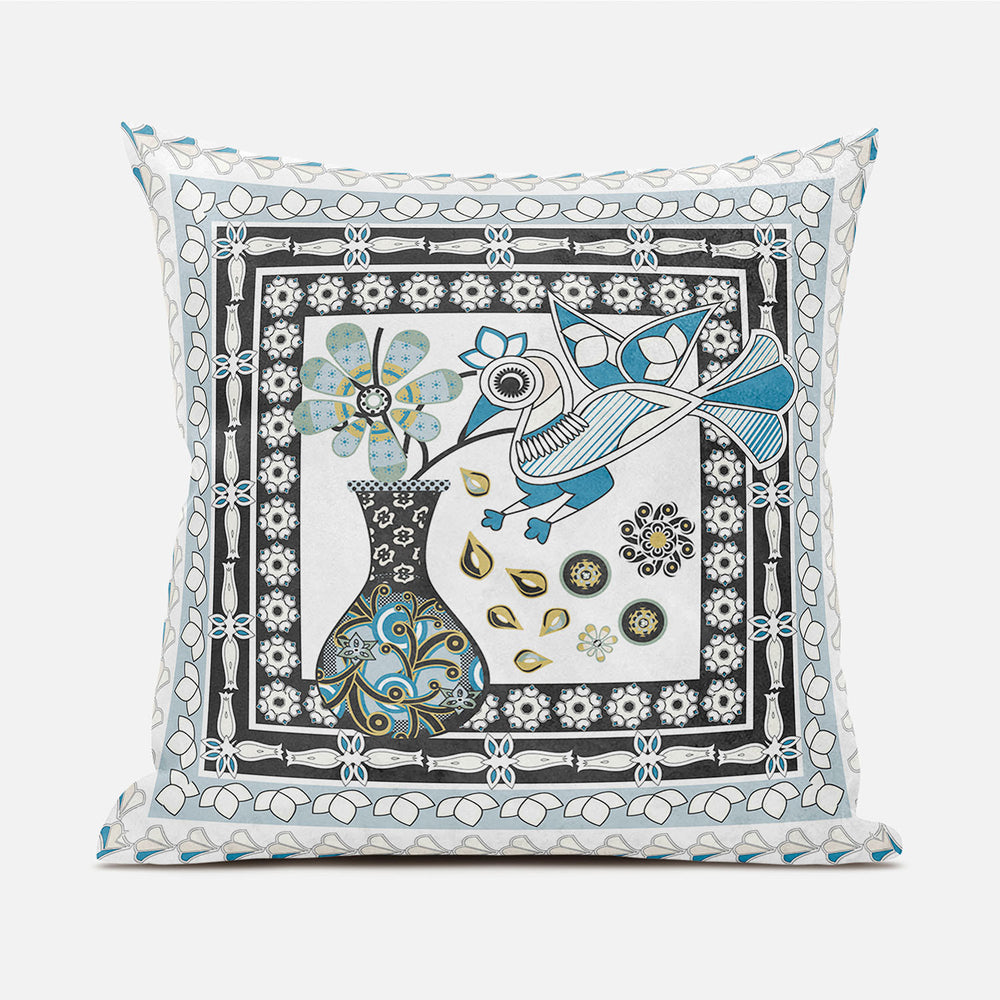 Homeroots 20" X 20" Black And White Peacock Broadcloth Floral Zippered Pillow   481221