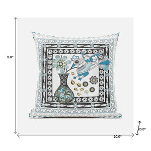 Homeroots 20" X 20" Black And White Peacock Broadcloth Floral Zippered Pillow   481221