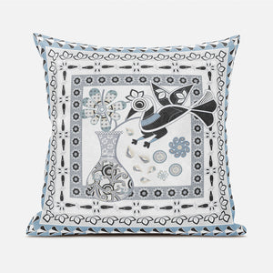 Homeroots 20" X 20" Black Gray And White Peacock Broadcloth Floral Zippered Pillow   481224