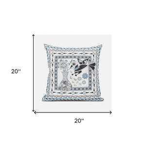 Homeroots 20" X 20" Black Gray And White Peacock Broadcloth Floral Zippered Pillow   481224