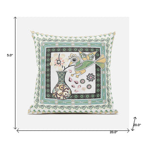 Homeroots 20" X 20" Green And Yellow Peacock Broadcloth Floral Zippered Pillow   481227
