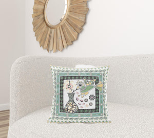 Homeroots 20" X 20" Green And Yellow Peacock Broadcloth Floral Zippered Pillow   481227