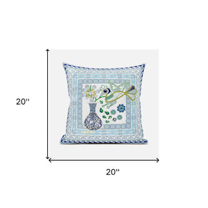 Homeroots 20" X 20" Gray And White Peacock Broadcloth Floral Zippered Pillow   481233