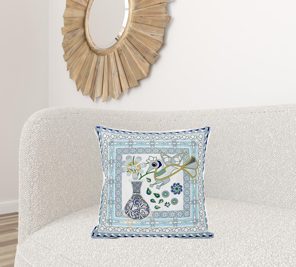 Homeroots 20" X 20" Gray And White Peacock Broadcloth Floral Zippered Pillow   481233