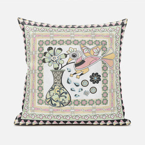 Homeroots 20" X 20" Pink And White Peacock Broadcloth Floral Zippered Pillow   481242