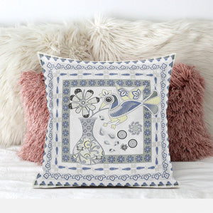 Homeroots 20" X 20" Gray And Yellow Peacock Broadcloth Floral Zippered Pillow   481248