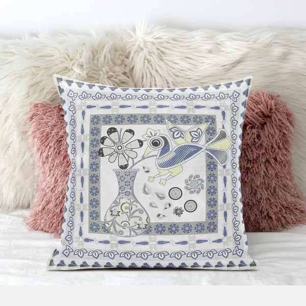 Homeroots 20" X 20" Gray And Yellow Peacock Broadcloth Floral Zippered Pillow   481248