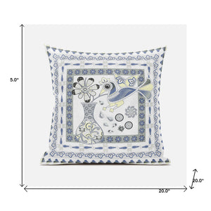 Homeroots 20" X 20" Gray And Yellow Peacock Broadcloth Floral Zippered Pillow   481248