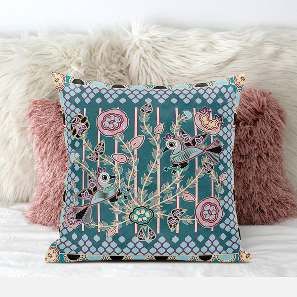 Homeroots 20" X 20" Pink And Green Peacock Broadcloth Floral Zippered Pillow   481257