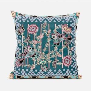 Homeroots 20" X 20" Pink And Green Peacock Broadcloth Floral Zippered Pillow   481257