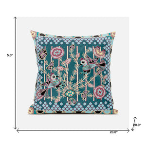 Homeroots 20" X 20" Pink And Green Peacock Broadcloth Floral Zippered Pillow   481257