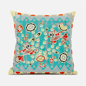 Homeroots 20" X 20" Blue And Yellow Peacock Broadcloth Floral Zippered Pillow   481266