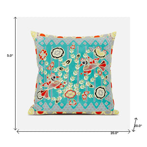 Homeroots 20" X 20" Blue And Yellow Peacock Broadcloth Floral Zippered Pillow   481266