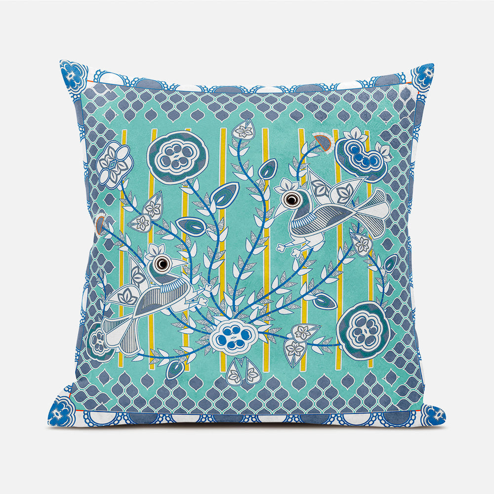 Homeroots 20" X 20" Gray And White Peacock Broadcloth Floral Zippered Pillow   481269