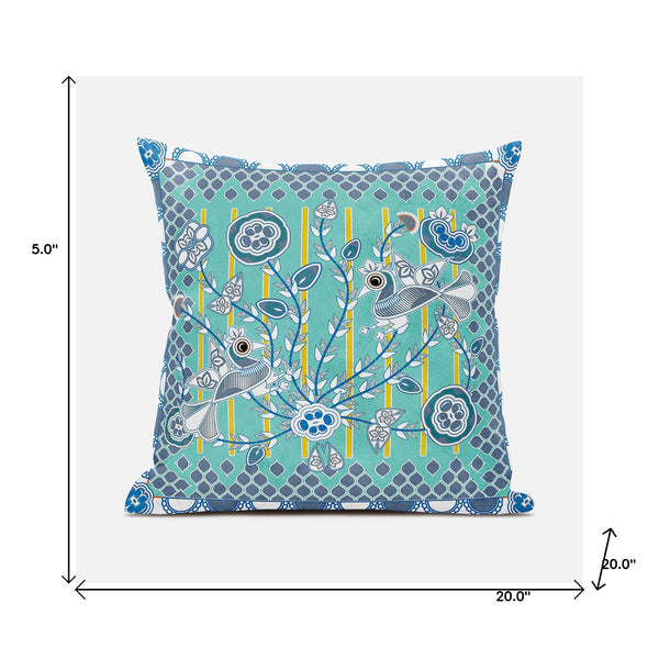 Homeroots 20" X 20" Gray And White Peacock Broadcloth Floral Zippered Pillow   481269