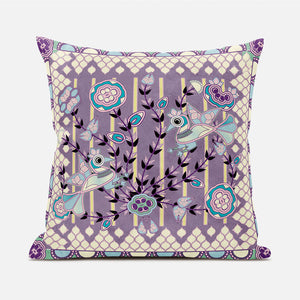 Homeroots 20" X 20" Blue And Purple Peacock Broadcloth Floral Zippered Pillow   481272