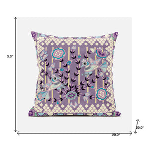 Homeroots 20" X 20" Blue And Purple Peacock Broadcloth Floral Zippered Pillow   481272