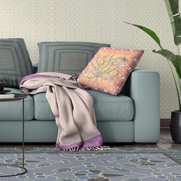 Homeroots 20" X 20" Yellow And Peach Peacock Broadcloth Floral Zippered Pillow   481278