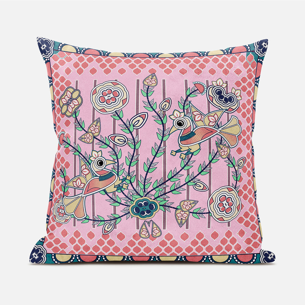 Homeroots 20" X 20" Yellow And Peach Peacock Broadcloth Floral Zippered Pillow   481290