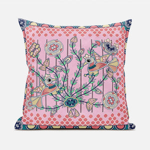 Homeroots 20" X 20" Yellow And Peach Peacock Broadcloth Floral Zippered Pillow   481290