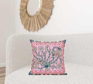 Homeroots 20" X 20" Yellow And Peach Peacock Broadcloth Floral Zippered Pillow   481290