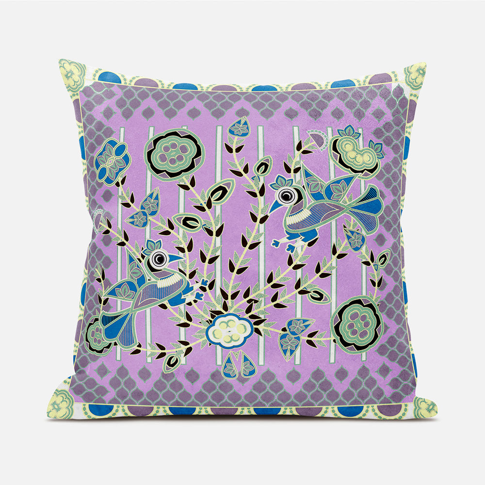 Homeroots 20" X 20" Purple And Black Peacock Broadcloth Floral Zippered Pillow   481296