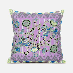 Homeroots 20" X 20" Purple And Black Peacock Broadcloth Floral Zippered Pillow   481296