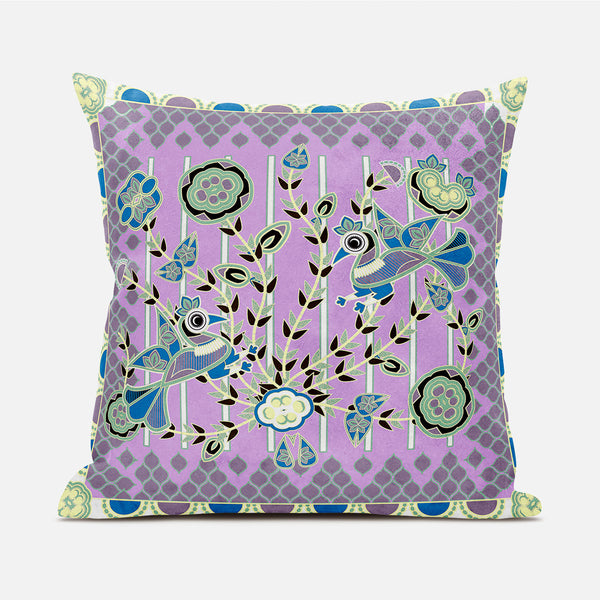 Homeroots 20" X 20" Purple And Black Peacock Broadcloth Floral Zippered Pillow   481296