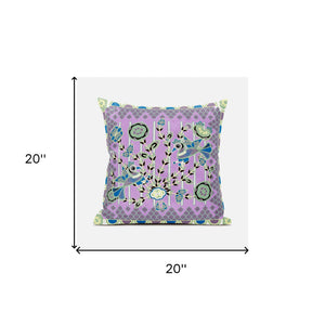 Homeroots 20" X 20" Purple And Black Peacock Broadcloth Floral Zippered Pillow   481296