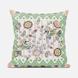 Homeroots 20" X 20" Green And Yellow Peacock Broadcloth Floral Zippered Pillow   481299