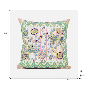 Homeroots 20" X 20" Green And Yellow Peacock Broadcloth Floral Zippered Pillow   481299