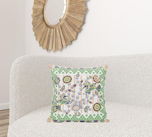 Homeroots 20" X 20" Green And Yellow Peacock Broadcloth Floral Zippered Pillow   481299