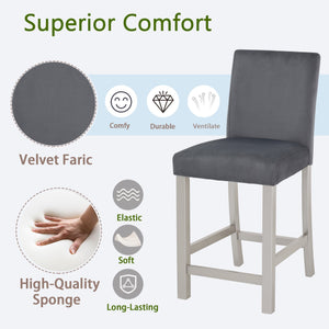 English Elm Counter Height Chairs Set of 4 – Silver Grey Flannelette Upholstery, Ergonomic High Back, 330lb Capacity, Solid Wood Legs W1998P266884