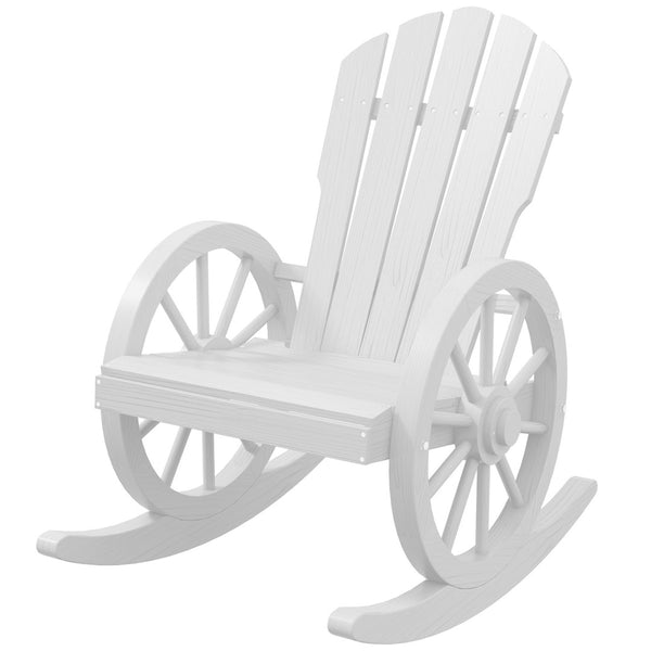 English Elm Outsunny Wooden Rocking Chair - Adirondack Style With Wagon Wheel Armrests For Perfect Outdoor Relaxation W2225P200890-GIGA