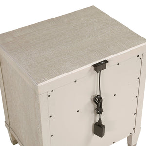 English Elm Elegant Light Oak Nightstand with USB & Outlets, Ball-Bearing Drawer, Lower Shelf, Glam Nickel Pull B011P330086