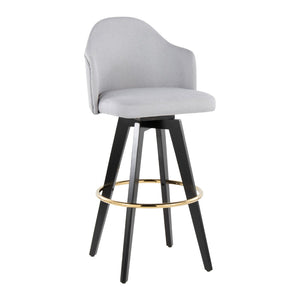 English Elm Fixed-height Swivel Barstools Upholstered Grey Fabric Black Wood Legs Kitchen Set of 2 Light Grey B202S01866