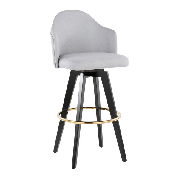 English Elm Fixed-height Swivel Barstools Upholstered Grey Fabric Black Wood Legs Kitchen Set of 2 Light Grey B202S01866